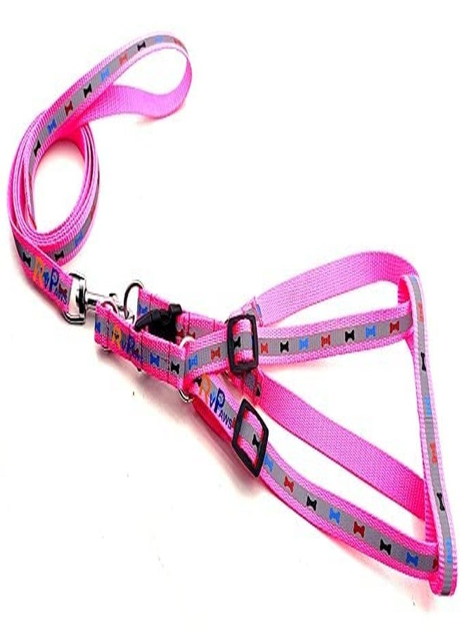 Pups&Pets Adjustable15 MM Printed and Reflective Nylon Harness & Leash Set for Small Dogs & Puppies (Pink) - Image 1